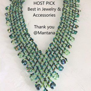Czech Glass Shades of Green "V" NECKLACE